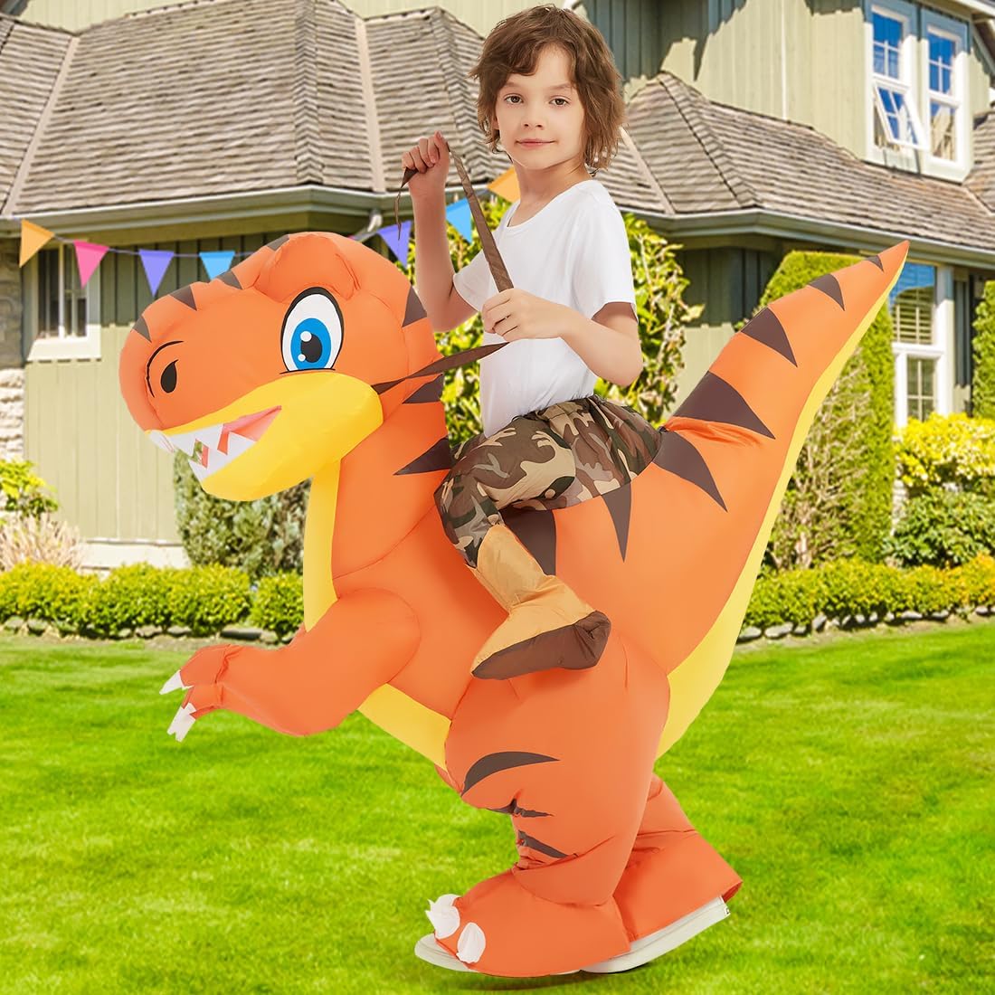 Party Novelties GOOSH Kid Size Inflatable Dinosaur Costume Funny Blow-up Costume for Halloween Cosplay Parties 48 INCH(121.92cm)