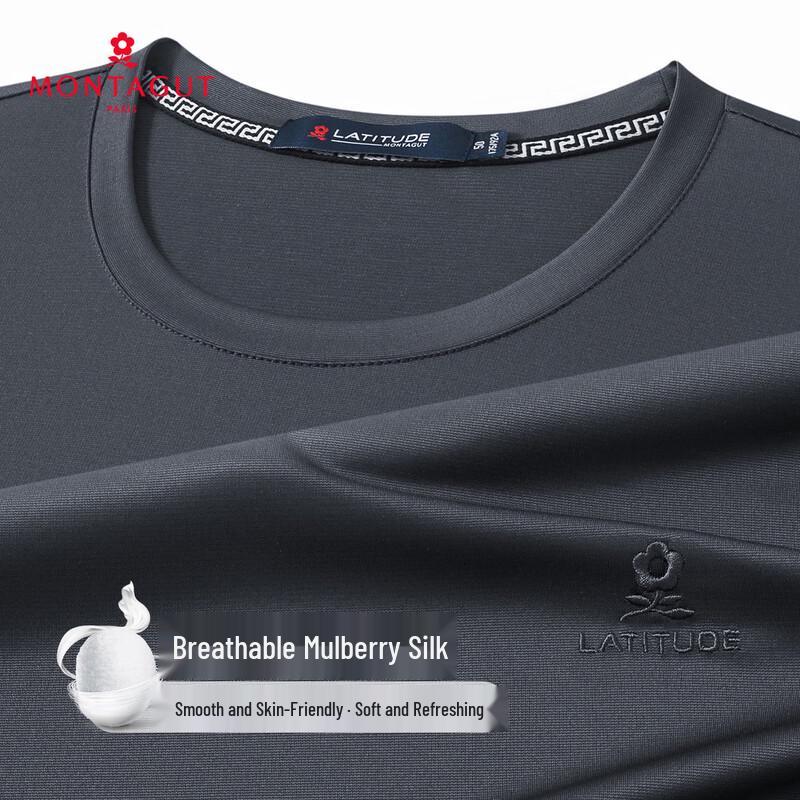 MONTAGUT Men's Breathable Mulberry Silk Blend Round Neck T-Shirt