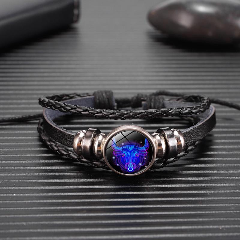 Twelve Constellations Leather Bracelet - Retro Korean Braided Design for Couples and Students