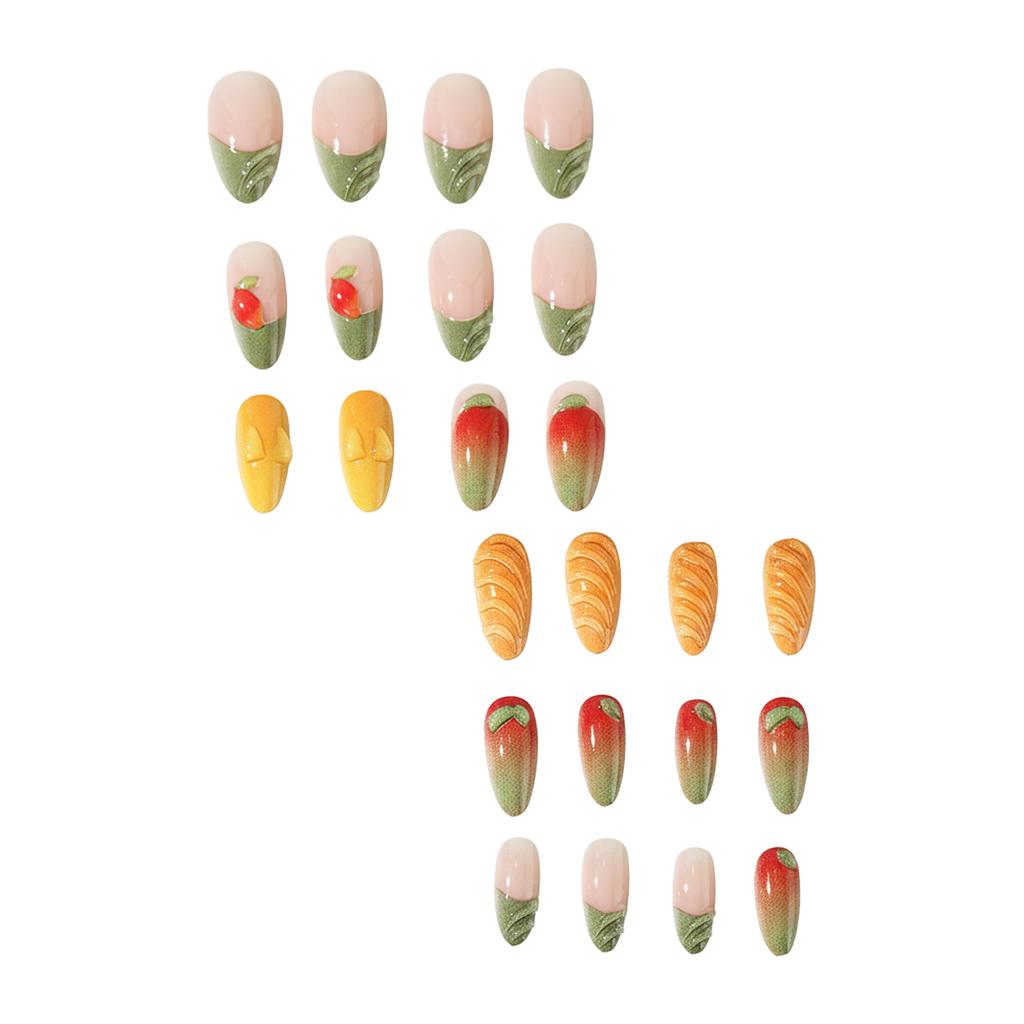 3D Mango Press On Nails 24Pcs Korean Style Artificial Nails with Gradient Green Yellow Design for Daily Party Wedding