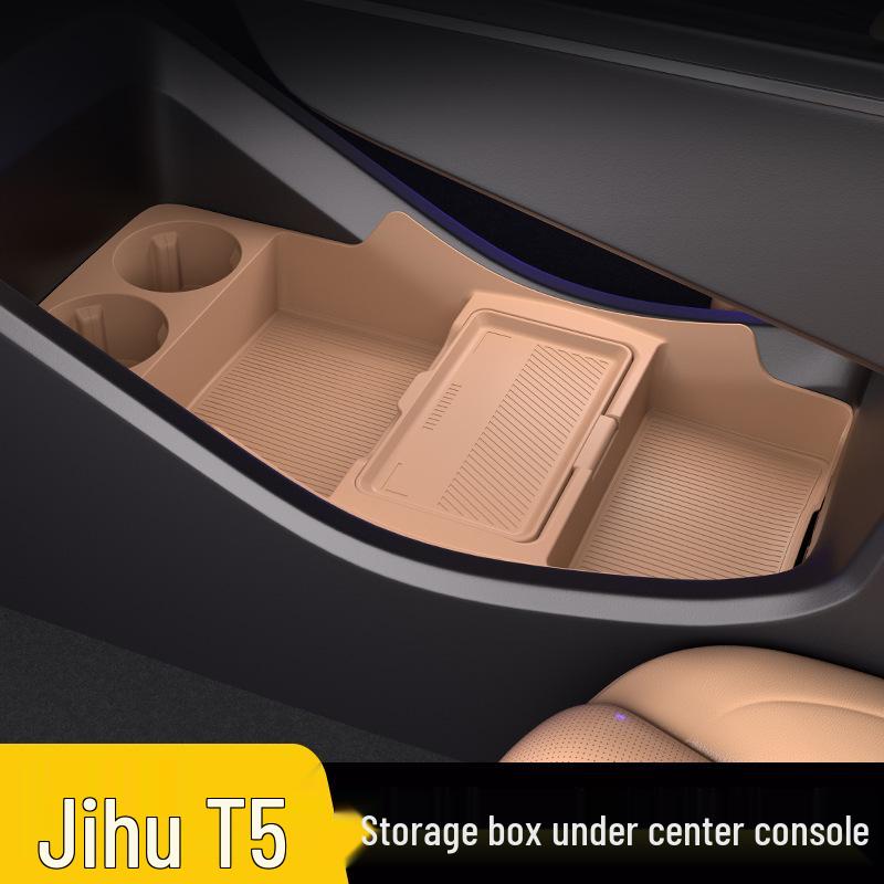 Compatible with 25 Jihu T5 models: Center Console Lower Storage Organizer for Interior Car Modification.