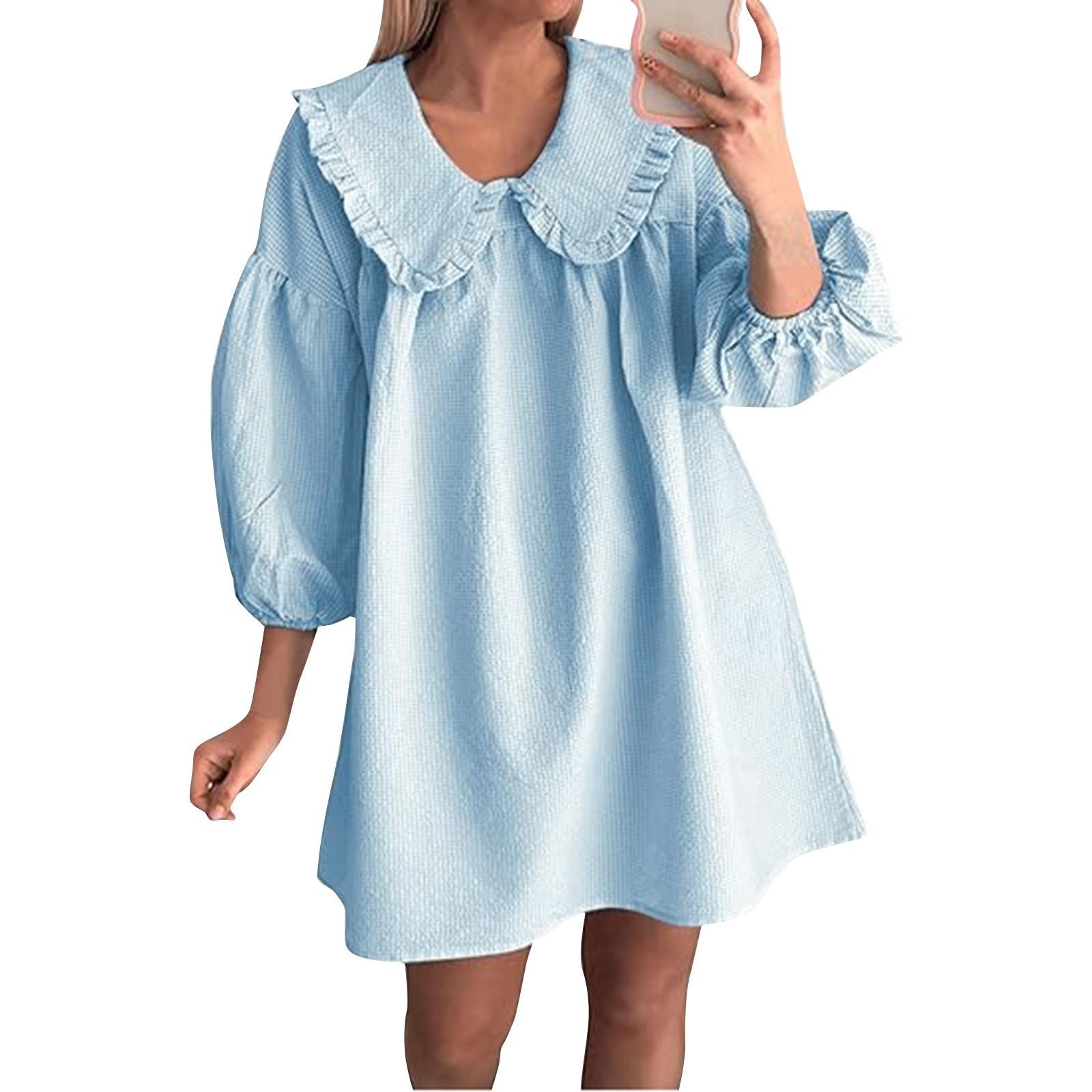 

Женское модное и повседневное платье с пышными рукавами и лацканами, воротником-стойкой, свободное платье S