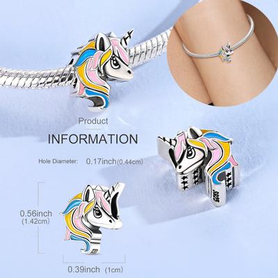 Genuine Copper Charms Beads Colorful Unicorn Beads Charms Fits Genuine Bracelet For Women DoItYourself Accessories Gifts