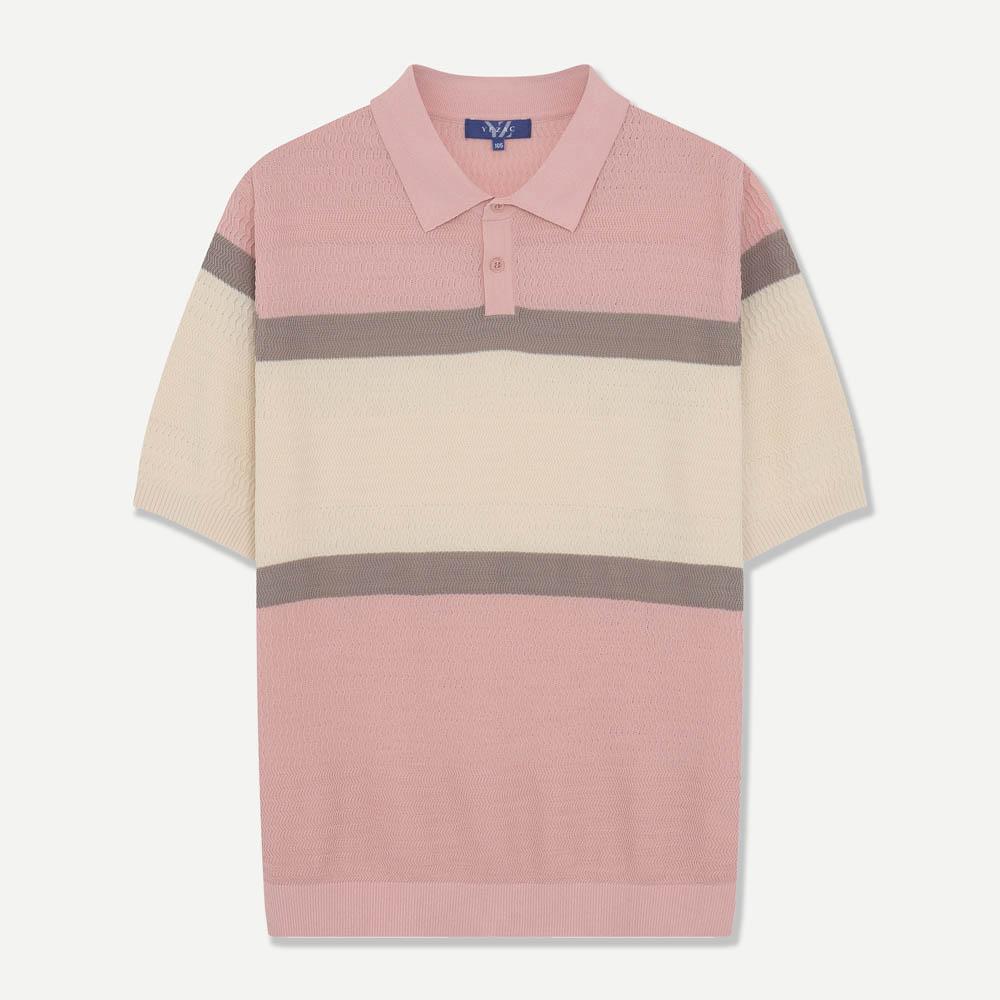 YEZAC Color Block Striped Collar Knit Pink Yjfmcd470Pi