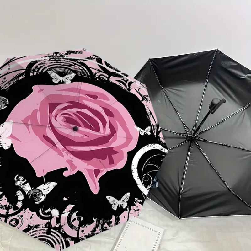 1PC Rose Butterfly Umbrella-8-Rib Reinforced, Automatic Open, Lightweight & Durable, Cute Fashion Accessory for Outdoor-P0701