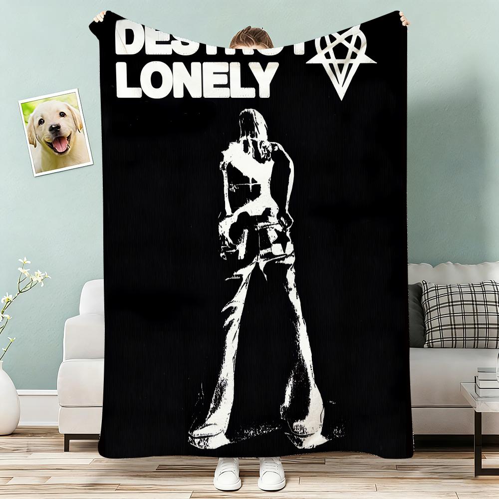 Pop Hip Hop Rapper Destroy Lonely Throw Lightweight 240g Flannel Blanket Soft Skin-friendly for Summer Cooling 75x90cm