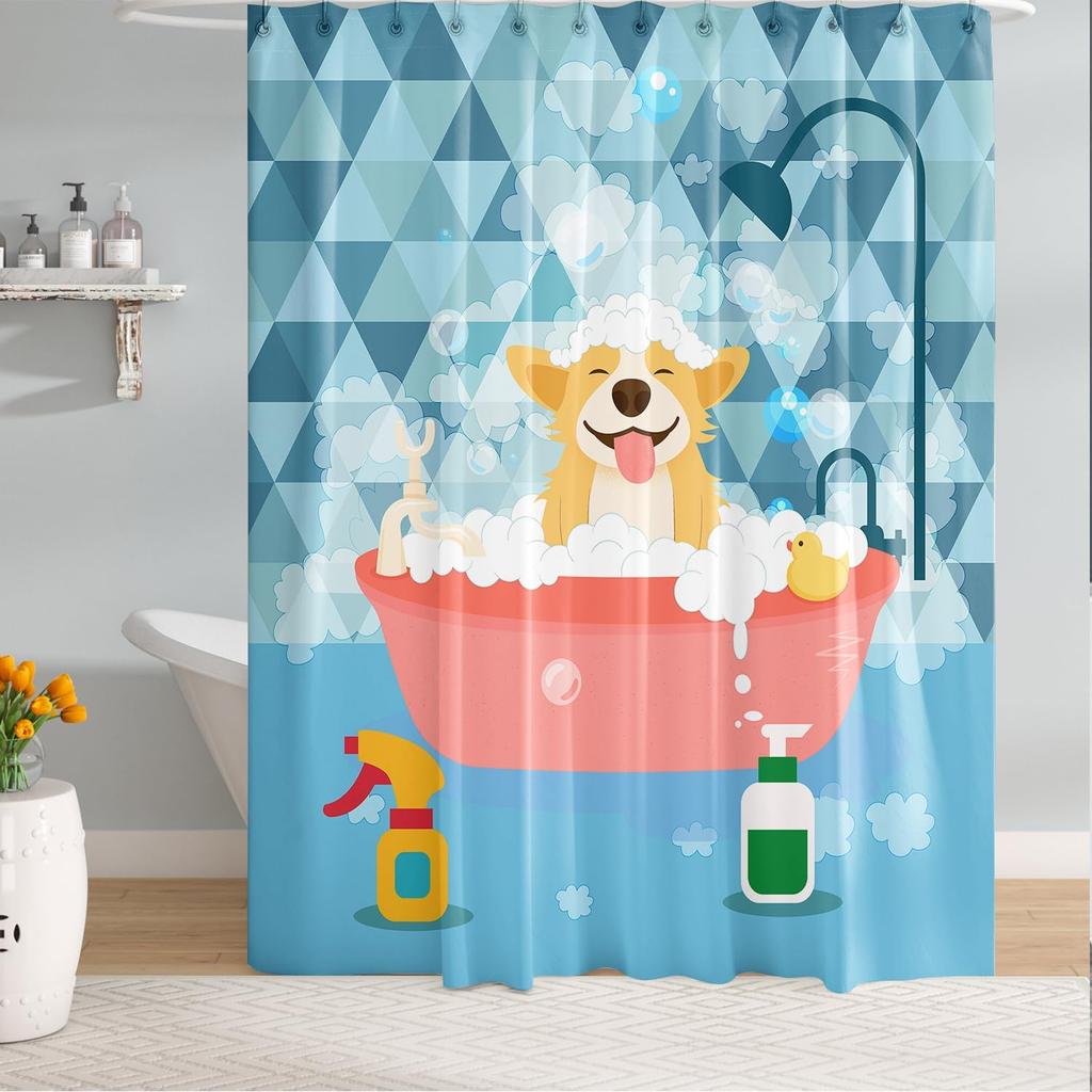 Peopleareok Nautical Coastal Shower Curtain, Funny Kids Sea Turtle Seashell Starfish Shower Curtain for Bathroom Decor, Polyeste