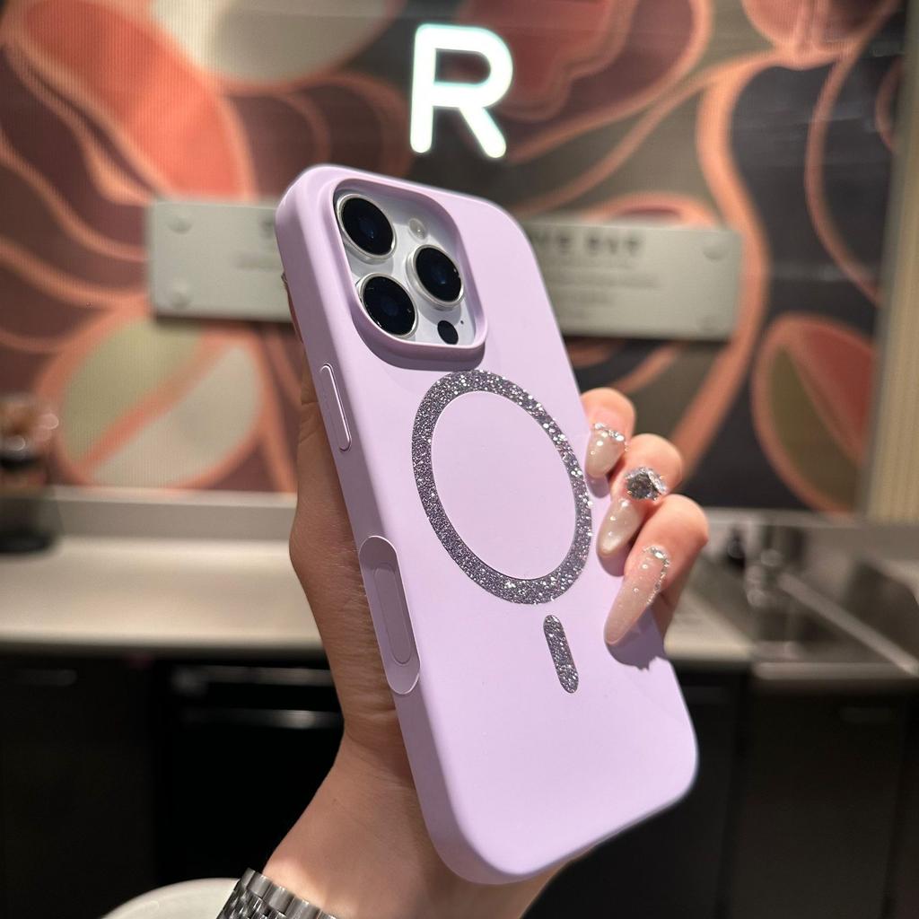 Large Hole Glitter Liquid Silicone Magnetic Mobile Phone Case Is Suitable for Apple 17PROMAX Trend 14 Skin Feeling 15 Girly Style