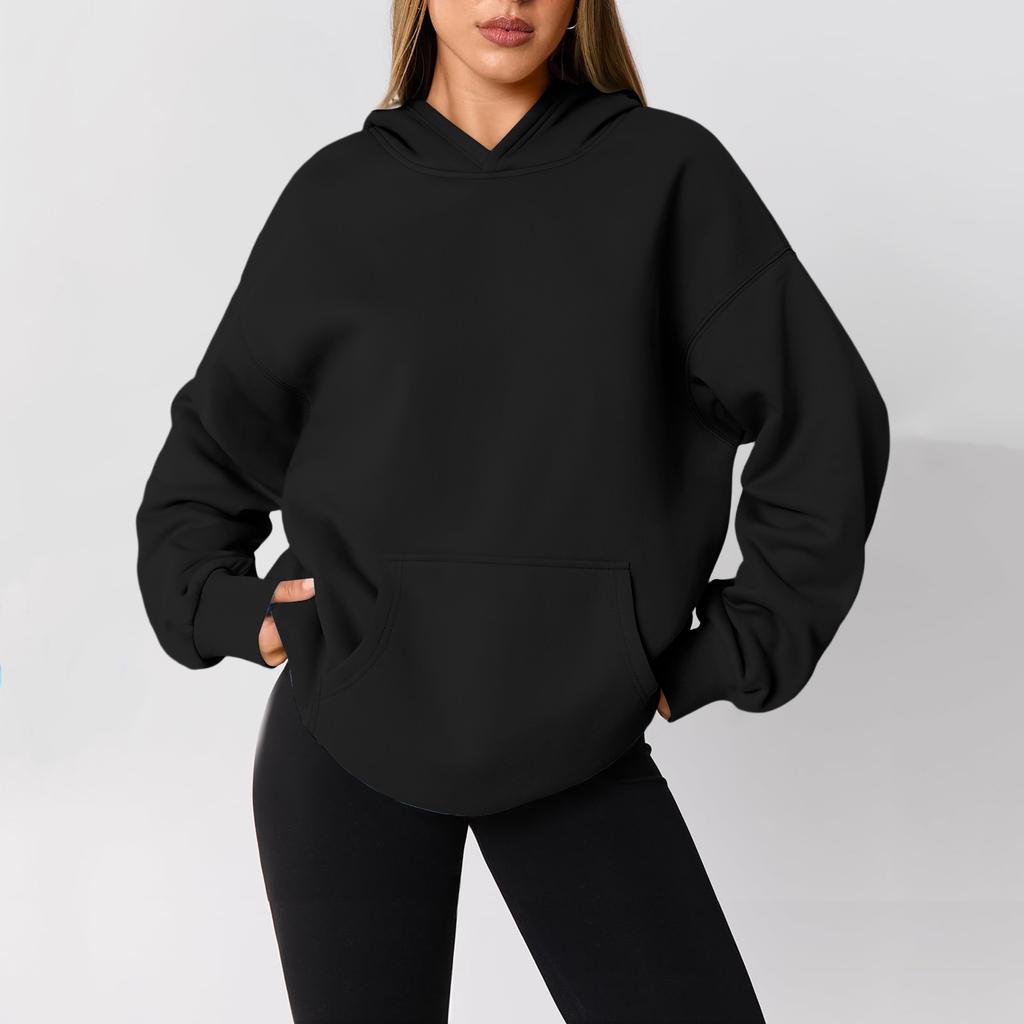 Sudadera con capucha holgada para mujer, hombros caídos, sin cierre, manga larga, informal, corte amplio