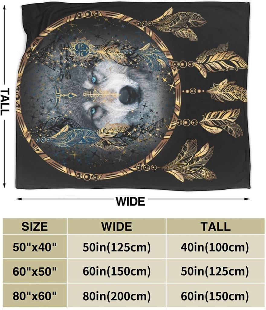 Wolf Dream Catcher Throw Blanket Soft Cozy Plush Warm Fleece Blanket For Sofa Couch Bed 80"X60"