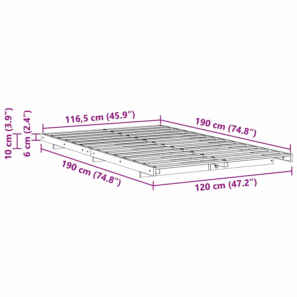 White Bed Frame 120 x 190 cm Solid Pine Wood