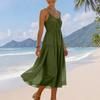 Zomerjurk voor dames, mouwloos, met verstelbare bandjes, bohemien, midi, met zakken, voor strandvakantie, casual kleding