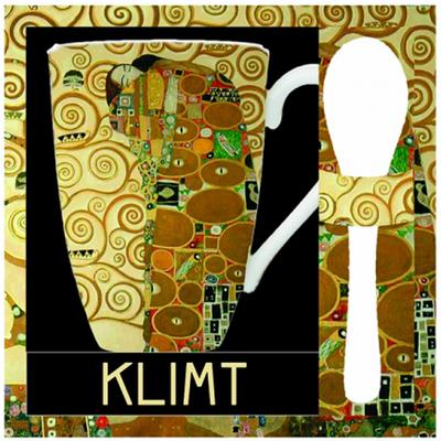 [R1992] - Kubek porcelanowy + łyżeczka 'Gustav Klimt' (Drzewo życia) - 10. 5x8cm