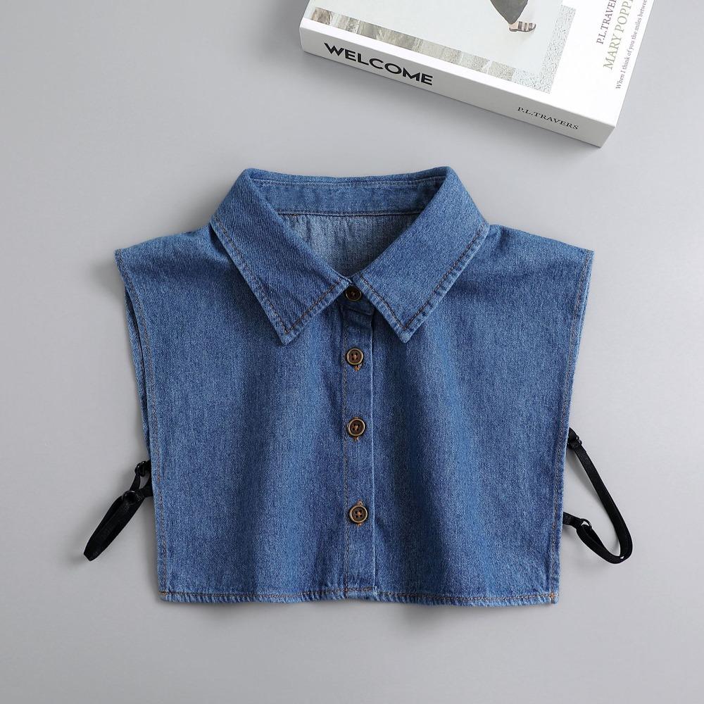 Black Lapel Half Shirt Detachable Adjustable Neckline Elegant Denim Fake Collar  Women