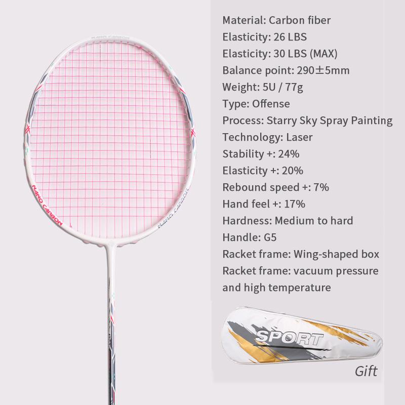 Raquete de badminton 28LBS fibra de carbono homem mulher adulto alta elasticidade durável principal Ataque raquete defesa Nível de competição