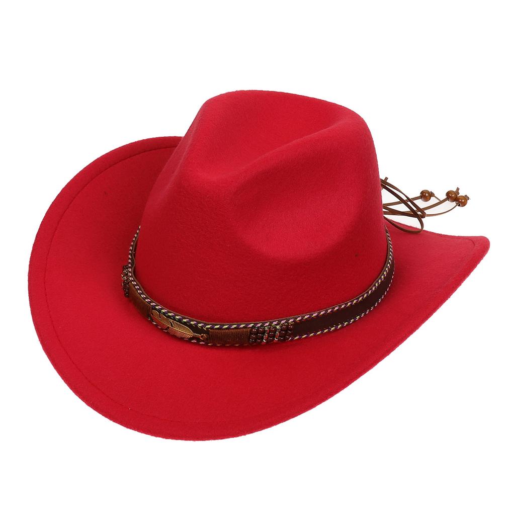 Women Men Western Cowboy Hat, Wide Curved Brim Felt Cowgirl Hat, Vintage Jazz Riding Hat, Removable Hat Belt, Head Circumference 56‑58cm