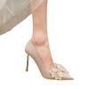 Spring and summer new champagne bow high heels women's pointed head shallow mouth crystal stiletto bridal wedding shoes