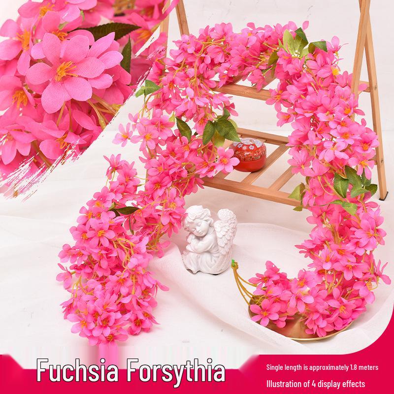 Artificial Rose Vine Ceiling Decor with Rattan for Living Room and AC Pipe Cover
