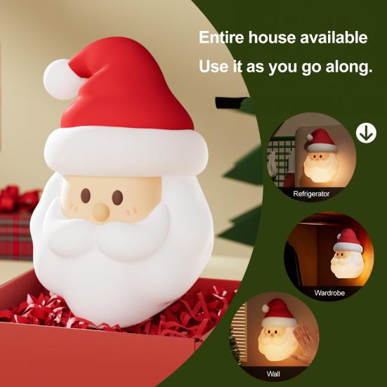 Santa Claus Night Light Rechargeable Silicone Touch Lamp Magnetic Hangable Cute Christmas Lamp Auto-Off Nursery Bedside Nightlight for Breastfeeding