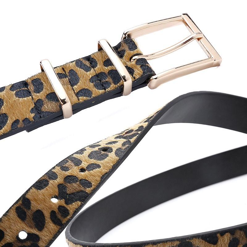 Leopard Print Faux Fur Belt Women Fashion Pin Buckle Jeans