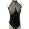 Women Honeymoon Bodysuit Fishnet Faux Leather Patchwork Off Shoulder Bodycon Chain Decor Open Crotch