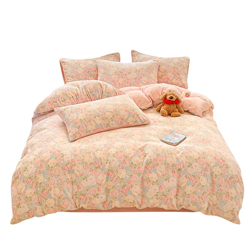 Set Lenzuola 4 Pezzi in Velluto di Latte: Set 3 Pezzi Lenzuolo e Copripiumino Spesso in Pile Corallo Autunno/Inverno, Edizione 2025.