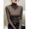 Women's Thickened Slim Fit Long Sleeve T-Shirt with Double-Sided Plush, Mid-High Neck, Brushed Base Layer Top for Autumn/Winter Warmth
