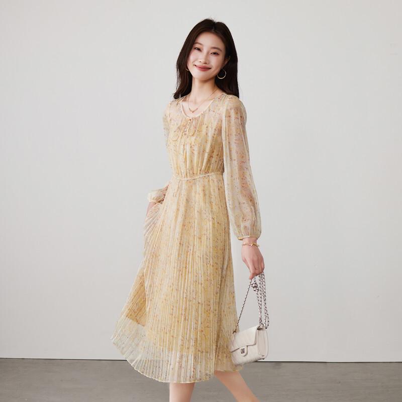 SOFSIL 2026 Spring French Floral Pleated V-Neck Dress