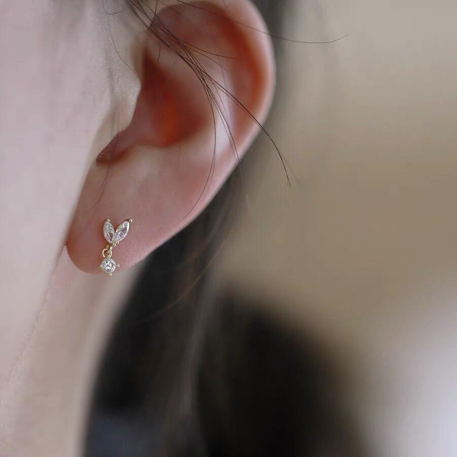 Kolczyki sztyfty Smart Leaf Bud ze srebra próby S925 dla kobiet, specjalny design, inkrustowane diamentami, temperamentne, dzikie, modne