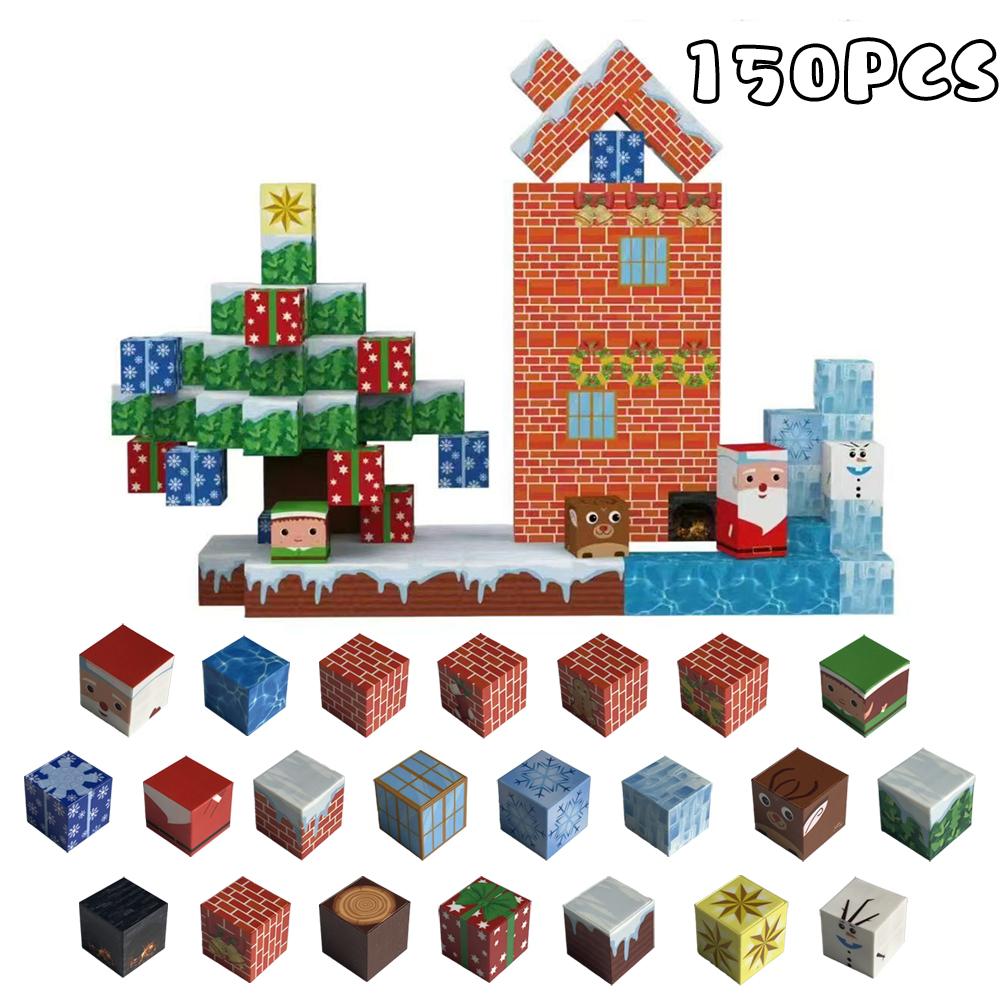 2025 New Style Christmas Magnetic Cubes Family Fun Building Blocks Educational DIY Stacking Construction Toy Gift for Children