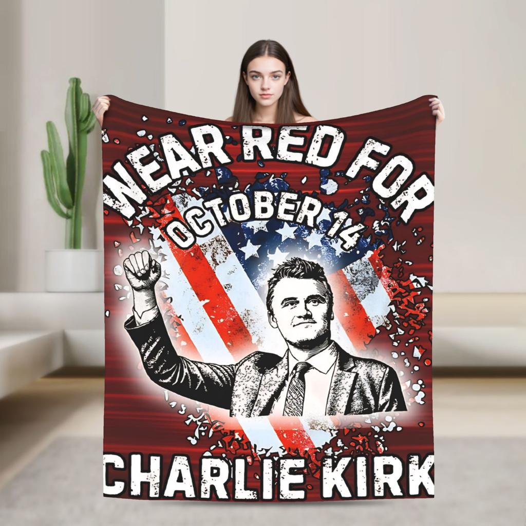 Charlie Kirk Blanket Warm Print Plush Throw Blanket For Bedroom Travel Office Flannel Bedspread Bed Cover