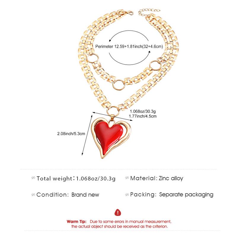 Exaggerated Large Heart-Shaped Irregular Pendant Necklace for Women Punk Red Peach Heart Watch Strap Chain Long Necklace Jewelry