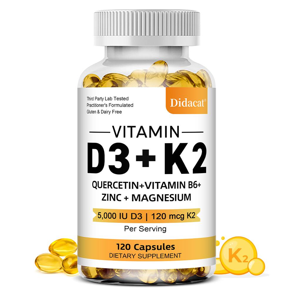 Vitamina D3 e K2 5000 UI Supporto per la salute muscolare Vegetariano Alta intensità 120 capsule molli