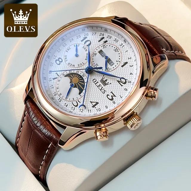 OLEVS 6667 Original Mode Herrenuhren Manuell Mechanisch Automatisches Uhrwerk Antiker Lederarmband Edelstahlarmband Uhr