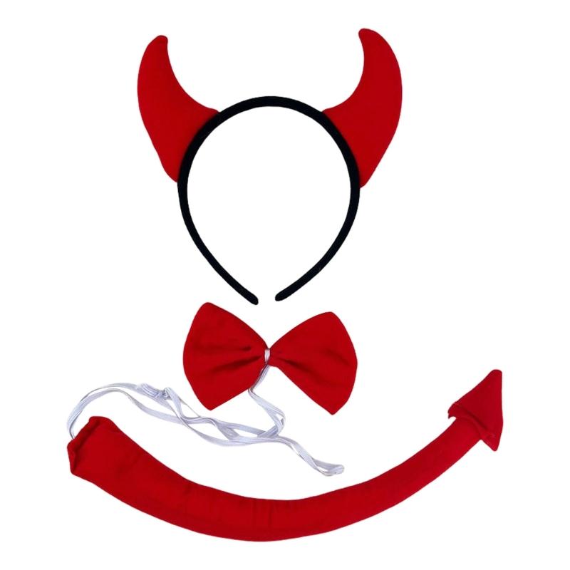 Halloween Cow Costume Animal Dress up Set Includes Cow Horn Headband, Tail, Bowtie for Kid Girl Halloween Cosplay Party