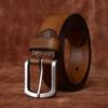 Men's Belt Retro Rub Colored Distressed Pleated Genuine Cattlehide Leather Surface Denim Casual Working Pants Belt