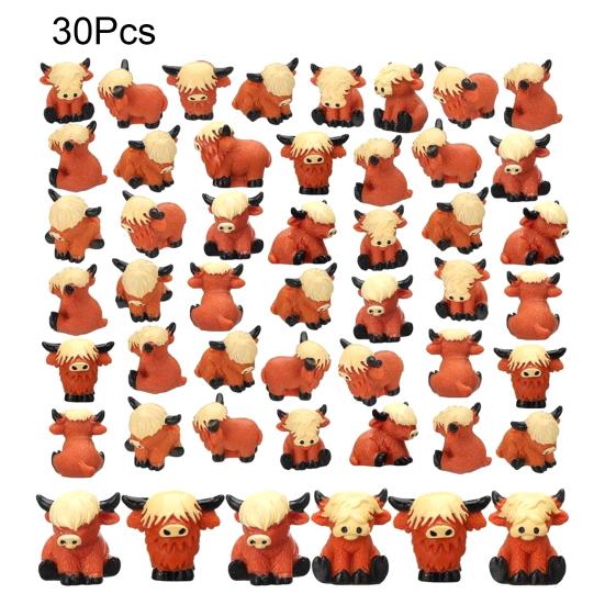 Mini-Hochlandrinder-Figuren Handgefertigte Harz-Miniatur-Rinderstatue Niedliche Bauernhoftier-Skulptur für Haus, Garten, Büro, Schreibtisch Dekor DIY Mikro-Landschaft