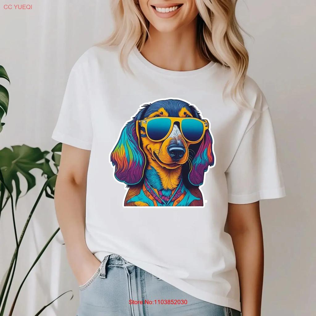 T-shirt Cane Bassotto Figo con Occhiali da Sole Mamma di Cani Amante del Dachshund Proprietario Vintage Morbido Abbigliamento Designer Moda Casual Traspirante