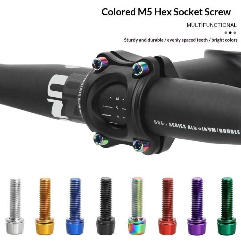6Pcs Bike Handle Bar Stem Riser Bottle Holder Bolts M5*18Mm Titanium-Plated Colorful Steel Bicycle Handlebar Screws