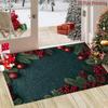 Vintage Red & Green Christmas Rug Suitable for Entrance Doormat, Non-Slip Absorbent Floor Mat with Red Berry Pinecone, Machine Washable Indoor Suitabl