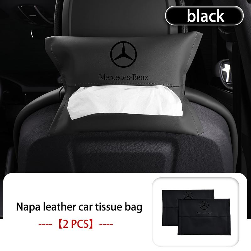 AABII1 For Benz 1/2PCS Car Styling Tissue Box Seat Back Hanging Bag Leather Tissue Storage Box AMG Exclusive A C E R V Class CLA CLS