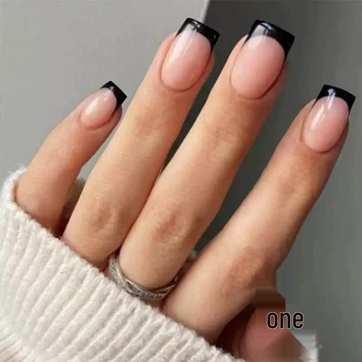 Wearable Black Edge French Tip Fake Nails - European, American, and Chinese Style Glue Type