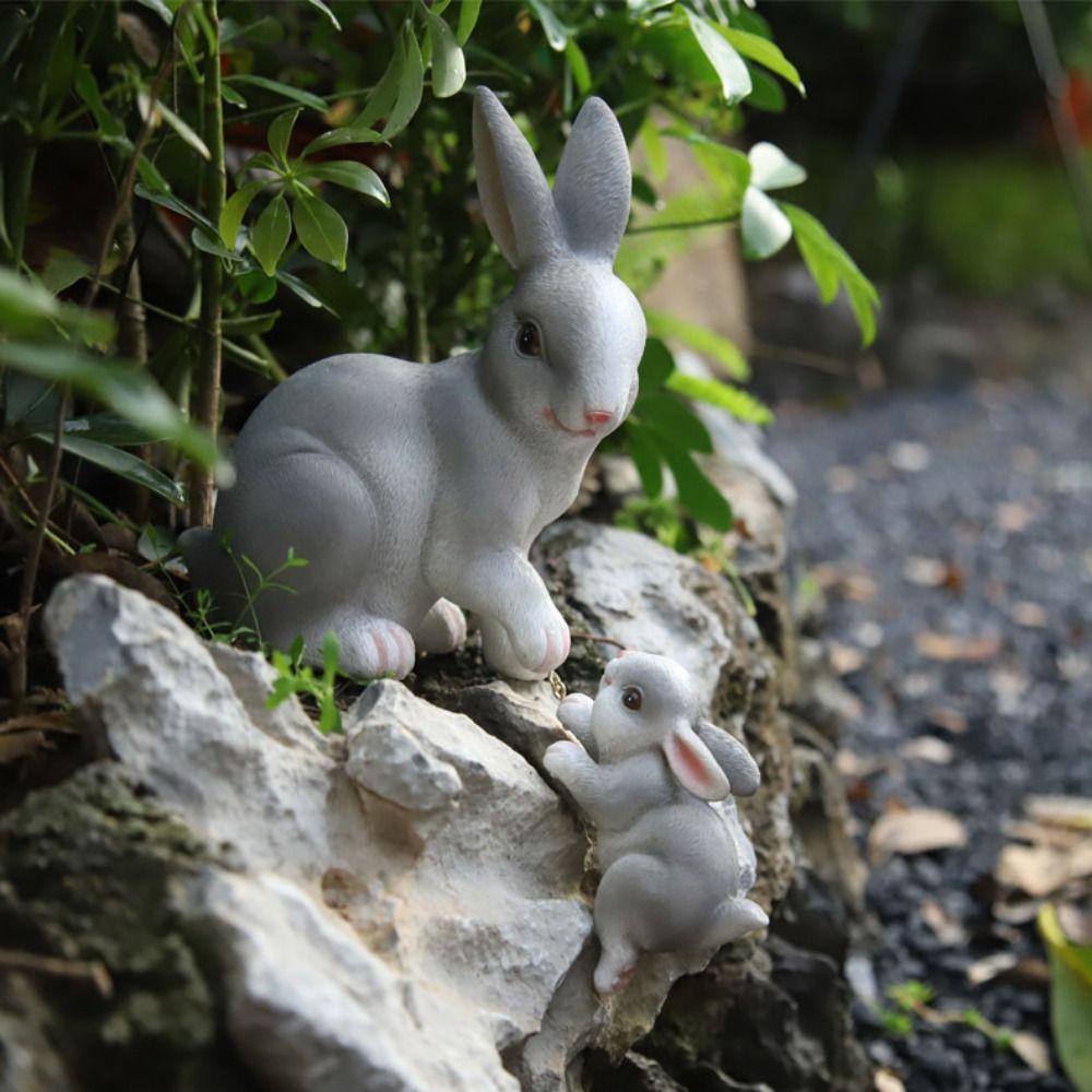 Lovely Rabbit Figurine Ornaments Cute Bunnies Sculpture Micro Landscape Animal Figurine  Table