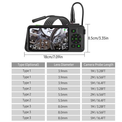 Endoscópio industrial com tela colorida IPS de 4,5 polegadas 1080P Fotos Vídeos Câmera Snake com 8 LED