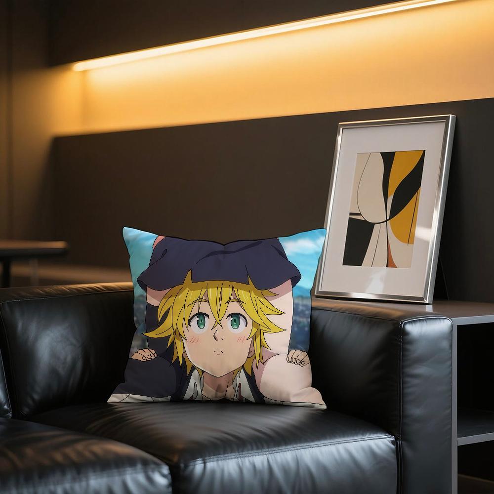 Funda de cojín Anime The S-Seven D-Deadly Sins Meliodas Cómoda y suave ropa de cama amigable con la piel almohada de sofá para el tiempo libre funda de almohada para coche