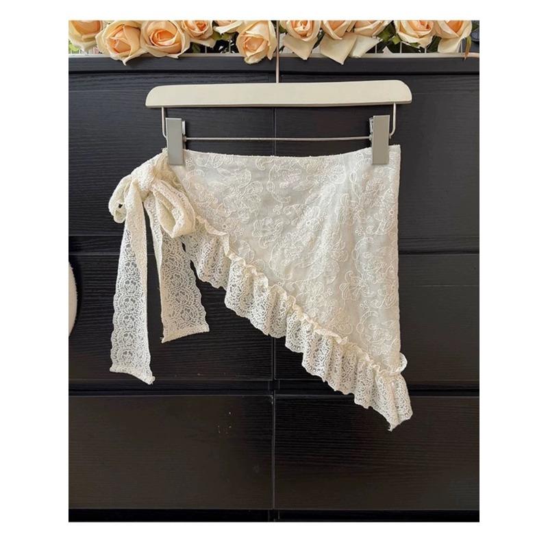 White Lace Bandana Belt Women's Spring and Summer French Retro High-end Triangle Scarf Headwear Tie Hair Headband