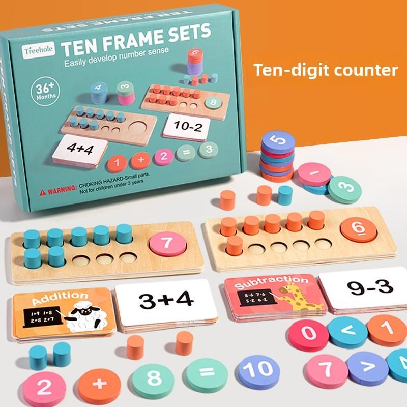 Wooden Frame Ten Abacus Math Learning Toy Kids Early Education Tool Counting