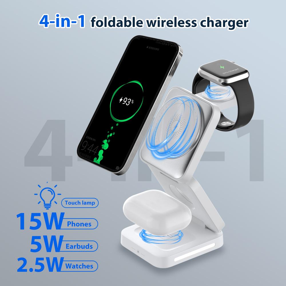 Portable Design Pocket Size Multi-functional  15W 3-in-1 Magnetic Wireless Fast Charging Station for Phone Watch Earbuds