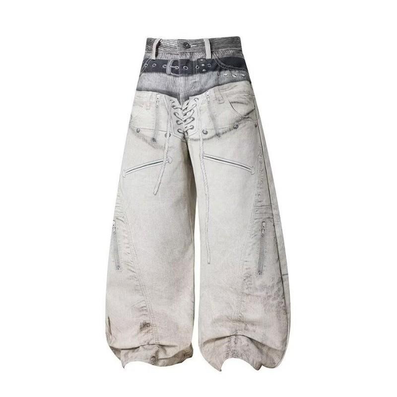 Damen Jeans mit weitem Bein Gerader Schnitt Vintage Waschung Lockere Passform Lässige Streetwear