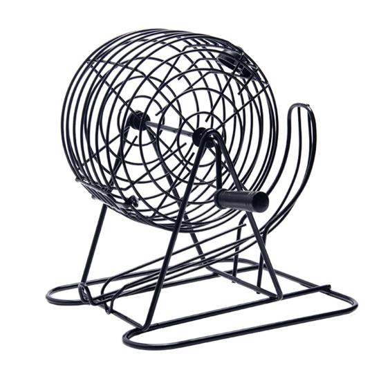 

1 Набор Лототрон Бинго Высокая Твердость Устойчивый к Ржавчине Металлический Ручной Аппарат для Розыгрыша Бинго с Набором Белых Шаров с Номерами для Дома чёрный